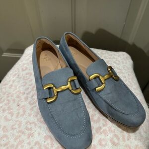 Grayish Blue Faux Suede Loafers with Gold Buckle Time & Tru Size 9 Women NEW